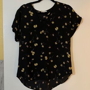 Maurices Black Blouse with Yellow Floral Pattern